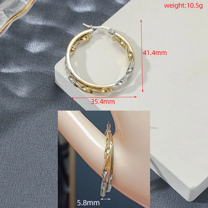 1 Pair Elegant Simple Style Round Spiral Stainless Steel 18k Gold Plated Hoop Earrings