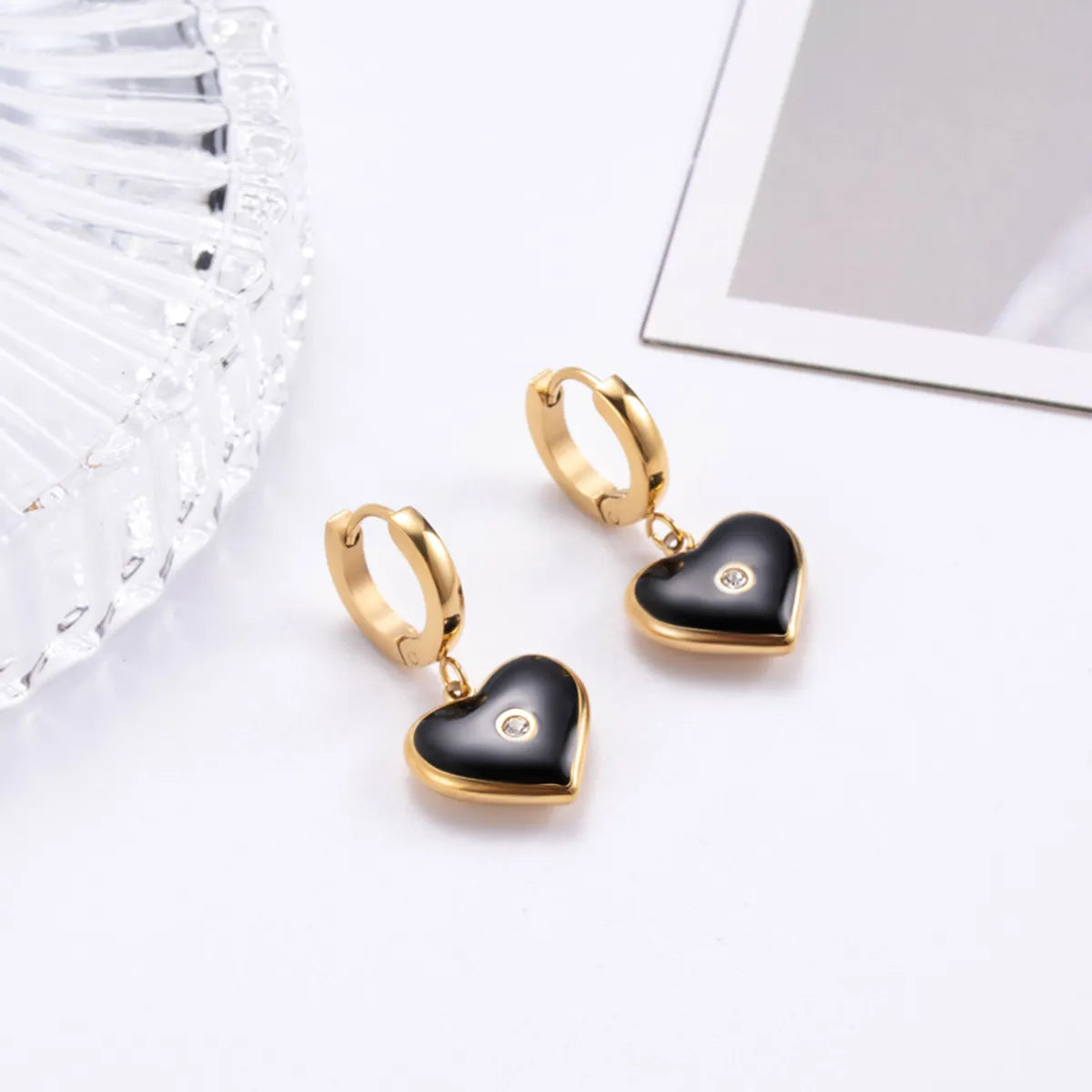 1 Pair Elegant Simple Style Round Square Heart Shape Stainless Steel Plating Inlay Zircon 18k Gold Plated Earrings