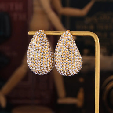 1 Pair Elegant Simple Style Round Water Droplets Plating Inlay 304 Stainless Steel Rhinestone Rhinestones 18K Gold Plated Ear Studs