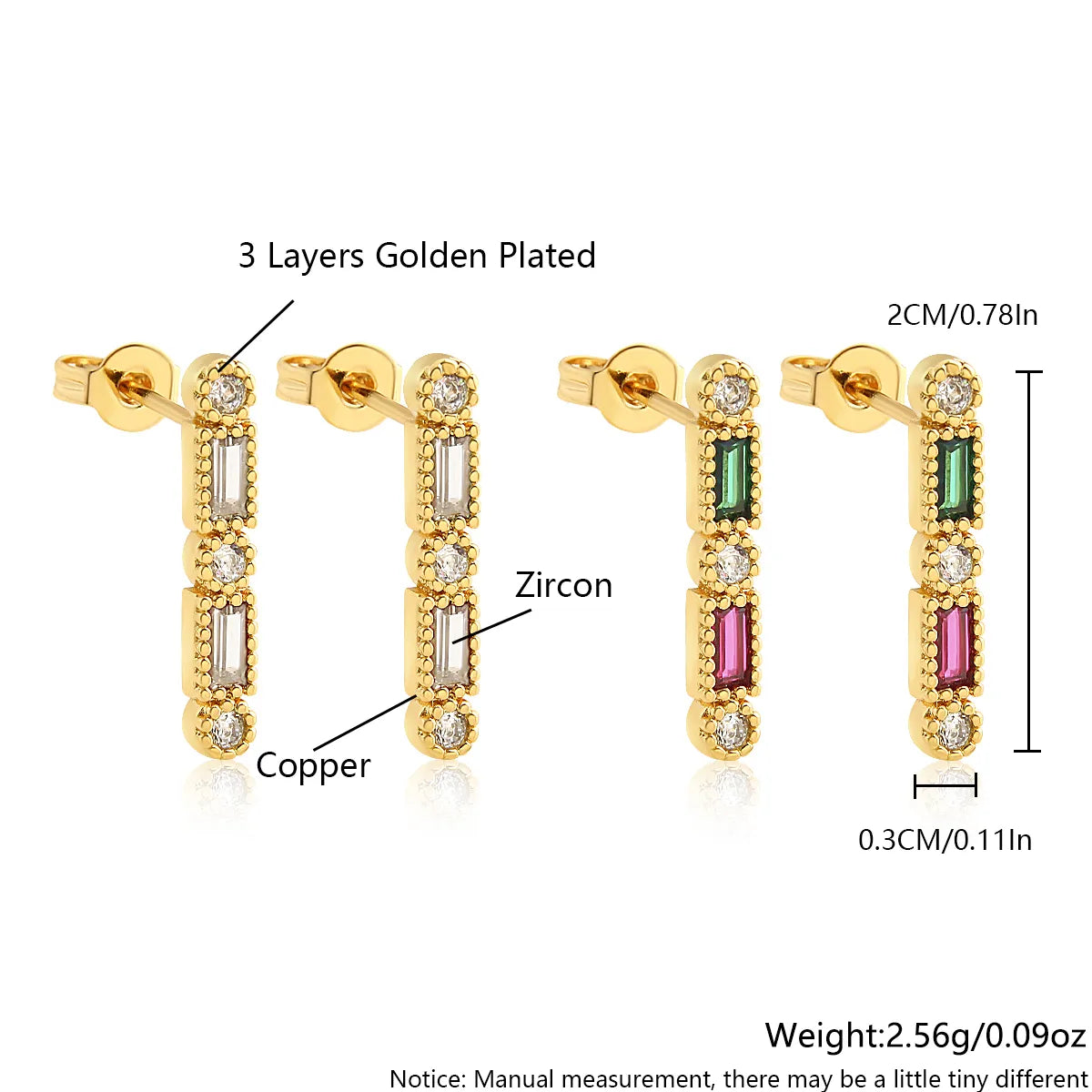 1 Pair Elegant Simple Style Shiny Geometric Inlay Copper Zircon 18K Gold Plated Ear Studs