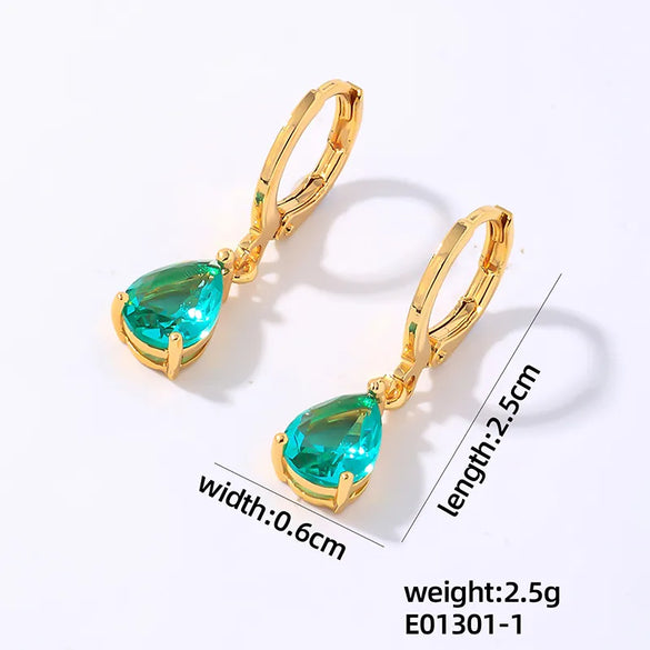 1 Pair Elegant Simple Style Shiny Geometric Round Water Droplets Plating Inlay Copper Zircon Drop Earrings