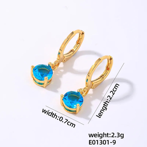1 Pair Elegant Simple Style Shiny Geometric Round Water Droplets Plating Inlay Copper Zircon Drop Earrings
