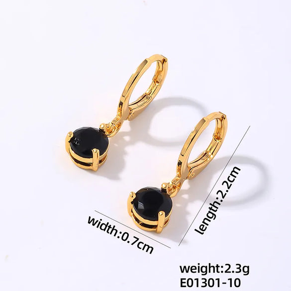 1 Pair Elegant Simple Style Shiny Geometric Round Water Droplets Plating Inlay Copper Zircon Drop Earrings