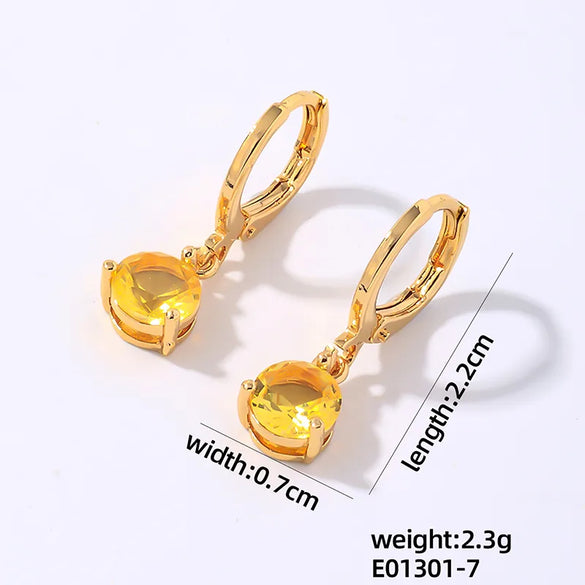 1 Pair Elegant Simple Style Shiny Geometric Round Water Droplets Plating Inlay Copper Zircon Drop Earrings