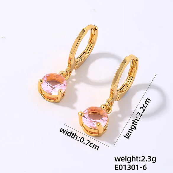 1 Pair Elegant Simple Style Shiny Geometric Round Water Droplets Plating Inlay Copper Zircon Drop Earrings