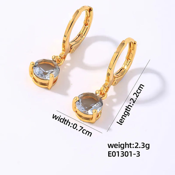 1 Pair Elegant Simple Style Shiny Geometric Round Water Droplets Plating Inlay Copper Zircon Drop Earrings