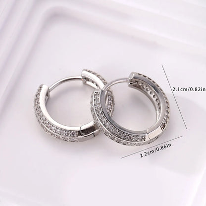 1 Pair Elegant Simple Style Shiny Round Handmade Inlay Copper Zircon White Gold Plated Earrings