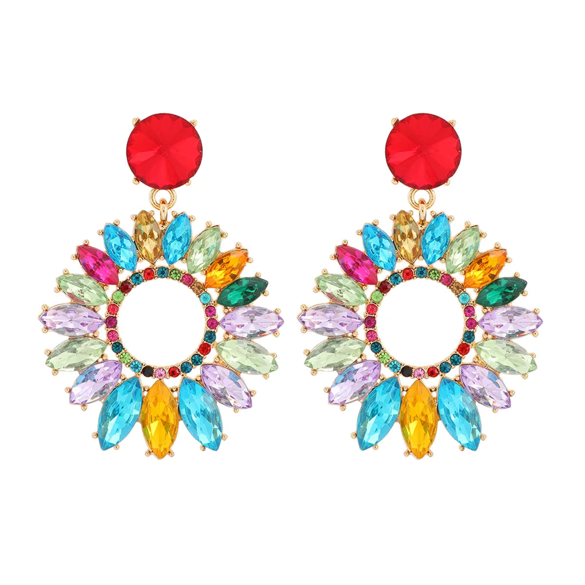 1 Pair Elegant Simple Style Shiny Round Plating Hollow Out Inlay Zinc Alloy Rhinestones Drop Earrings