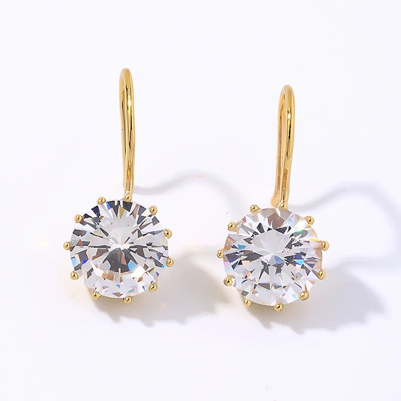 1 Pair Elegant Simple Style Shiny Round Plating Inlay Copper Zircon White Gold Plated Gold Plated Drop Earrings