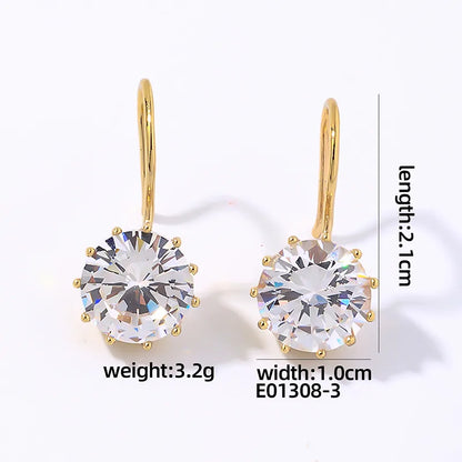 1 Pair Elegant Simple Style Shiny Round Plating Inlay Copper Zircon White Gold Plated Gold Plated Drop Earrings