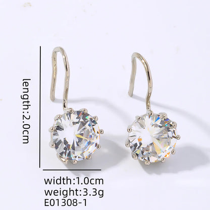 1 Pair Elegant Simple Style Shiny Round Plating Inlay Copper Zircon White Gold Plated Gold Plated Drop Earrings