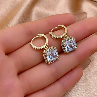 1 Pair Elegant Simple Style Shiny Square Plating Inlay Copper Zircon Gold Plated Drop Earrings