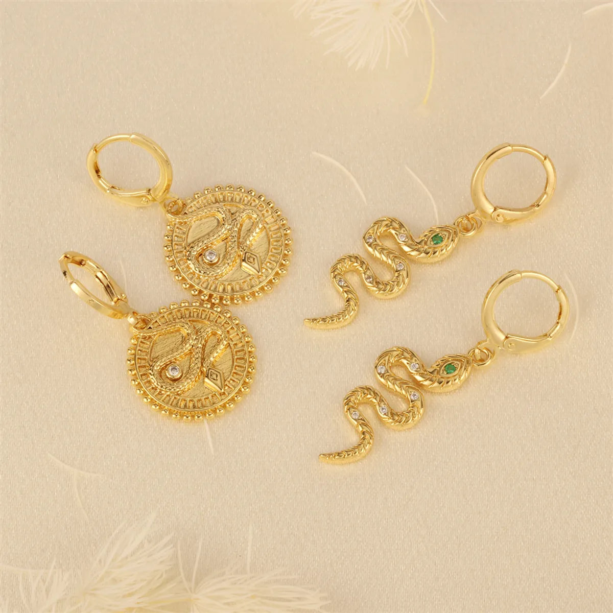 1 Pair Elegant Simple Style Snake Plating Inlay Copper Zircon 18k Gold Plated Drop Earrings