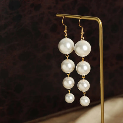 1 Pair Elegant Simple Style Solid Color Beaded Plating Imitation Pearl Titanium Steel 18k Gold Plated Drop Earrings