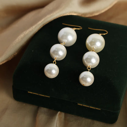 1 Pair Elegant Simple Style Solid Color Beaded Plating Imitation Pearl Titanium Steel 18k Gold Plated Drop Earrings