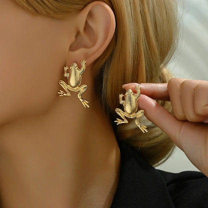 1 Pair Elegant Simple Style Solid Color Frog Alloy Iron Earrings