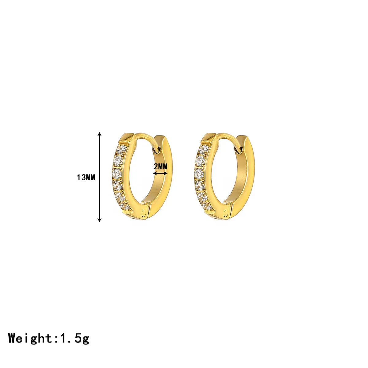 1 Pair Elegant Simple Style Solid Color Inlay Stainless Steel Zircon White Gold Plated Gold Plated Hoop Earrings