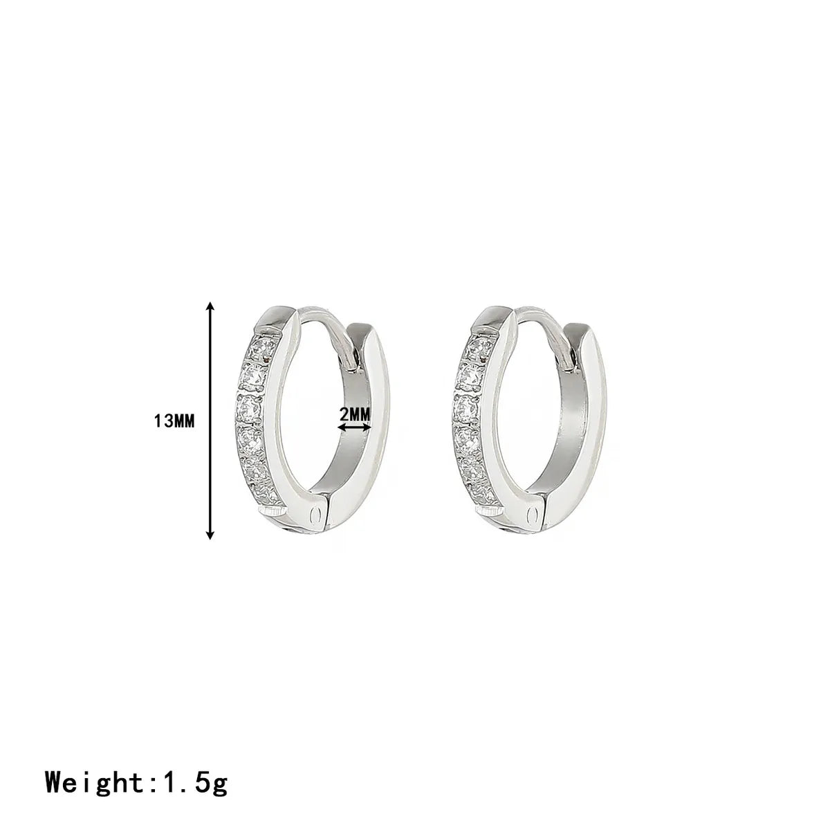 1 Pair Elegant Simple Style Solid Color Inlay Stainless Steel Zircon White Gold Plated Gold Plated Hoop Earrings