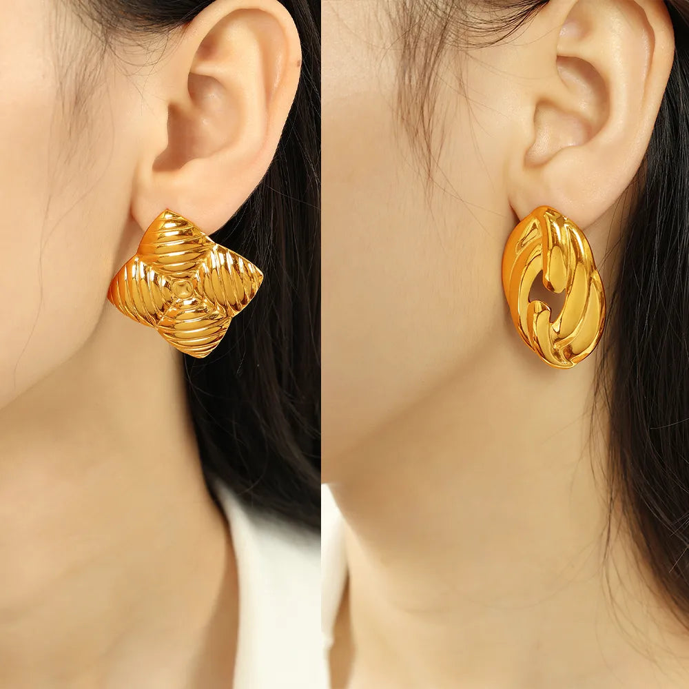 1 Pair Elegant Simple Style Solid Color Plating 304 Stainless Steel 18K Gold Plated Ear Studs