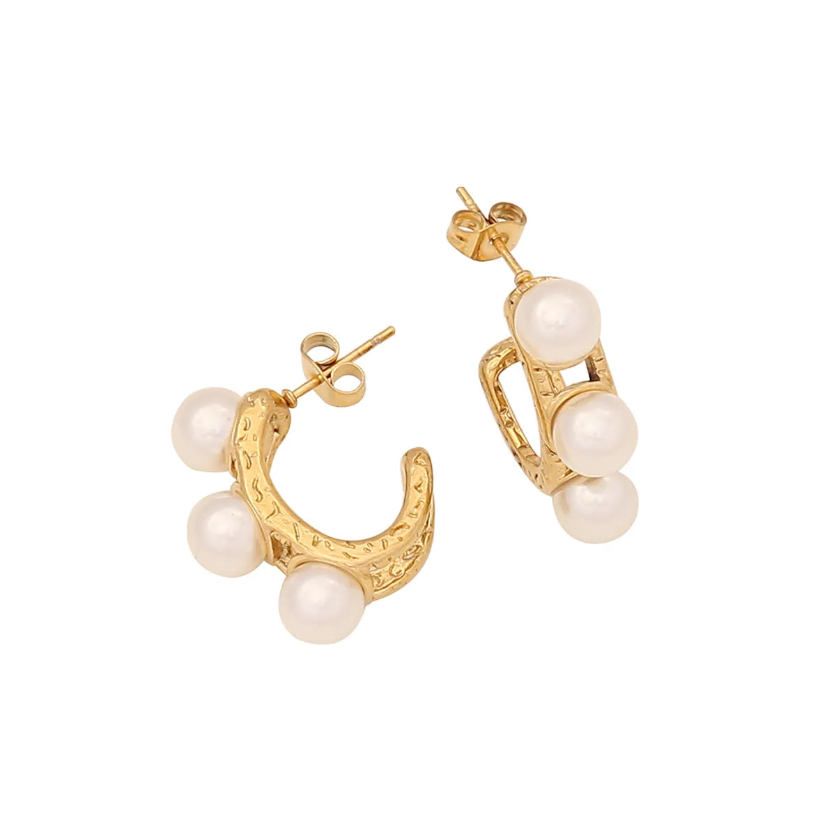 1 Pair Elegant Simple Style Solid Color Plating Inlay 304 Stainless Steel Pearl 18K Gold Plated Earrings