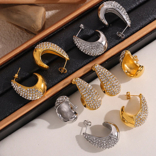 1 Pair Elegant Simple Style Solid Color Plating Inlay 304 Stainless Steel Rhinestones 18K Gold Plated Ear Studs