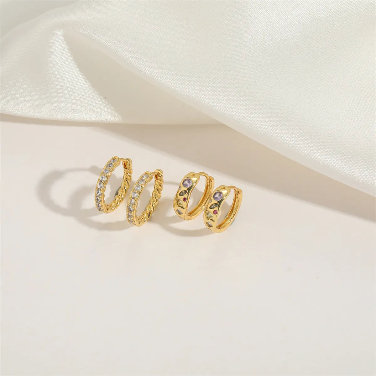 1 Pair Elegant Simple Style Solid Color Plating Inlay Copper Zircon 14K Gold Plated Earrings