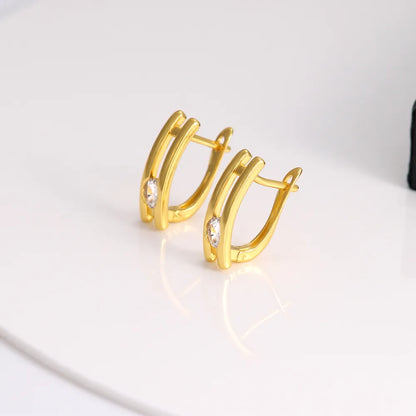 1 Pair Elegant Simple Style Solid Color Plating Inlay Copper Zircon 18K Gold Plated Ear Studs