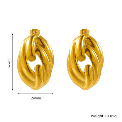 1 Pair Elegant Simple Style Solid Color Round Lingge Plating 304 Stainless Steel 18K Gold Plated Ear Studs