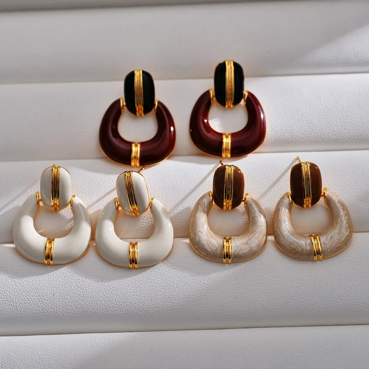 1 Pair Elegant Simple Style Square Enamel Plating Copper Drop Earrings