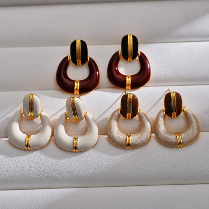 1 Pair Elegant Simple Style Square Enamel Plating Copper Drop Earrings