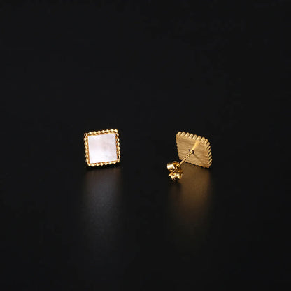 1 Pair Elegant Simple Style Square Plating Inlay Stainless Steel Shell 18k Gold Plated Ear Studs