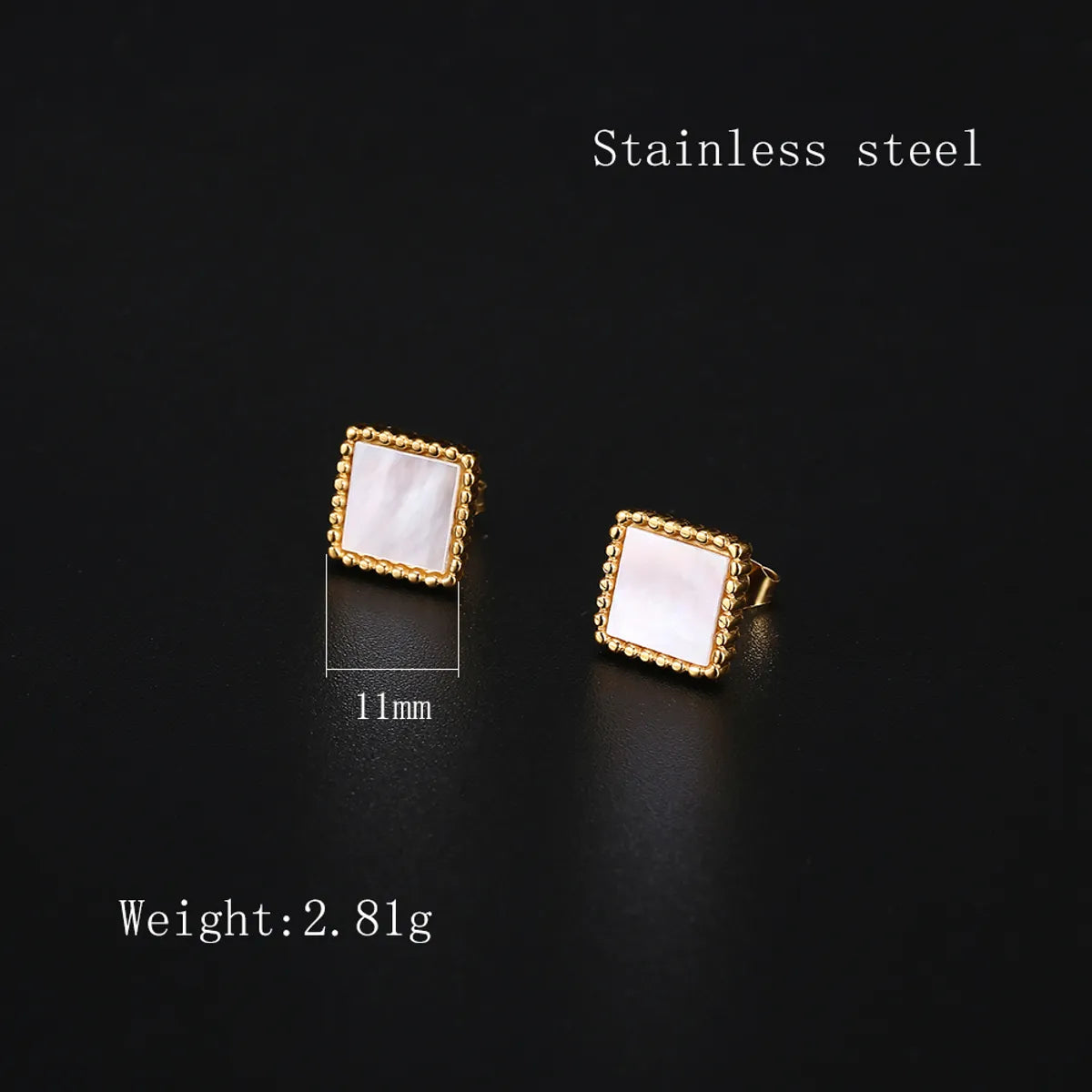 1 Pair Elegant Simple Style Square Plating Inlay Stainless Steel Shell 18k Gold Plated Ear Studs