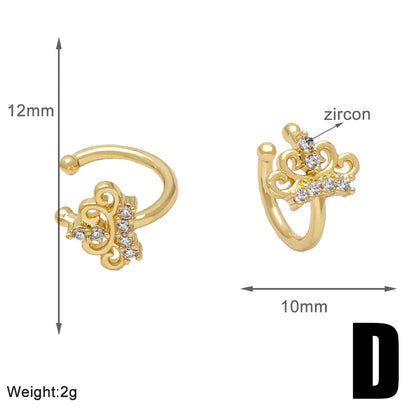 1 Pair Elegant Simple Style Star Crown Copper Zircon 18K Gold Plated Ear Cuffs