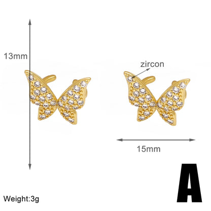 1 Pair Elegant Simple Style Star Flower Butterfly Copper Zircon 18K Gold Plated Ear Cuffs