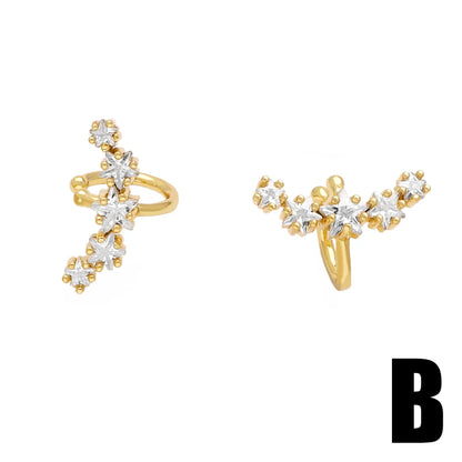 1 Pair Elegant Simple Style Star Flower Butterfly Copper Zircon 18K Gold Plated Ear Cuffs