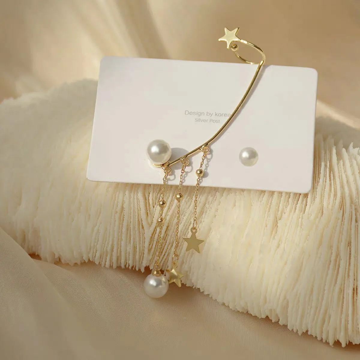 1 Pair Elegant Simple Style Star Tassel Asymmetrical Plating Inlay Copper Pearl Ear Clips Ear Studs