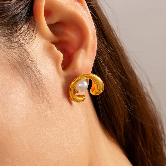 1 Pair Elegant Simple Style Streetwear C Shape Round Plating Inlay 304 Stainless Steel Artificial Pearls Ear Studs