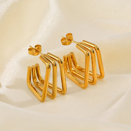 1 Pair Elegant Simple Style Streetwear Lines Plating Stainless Steel 18k Gold Plated Earrings