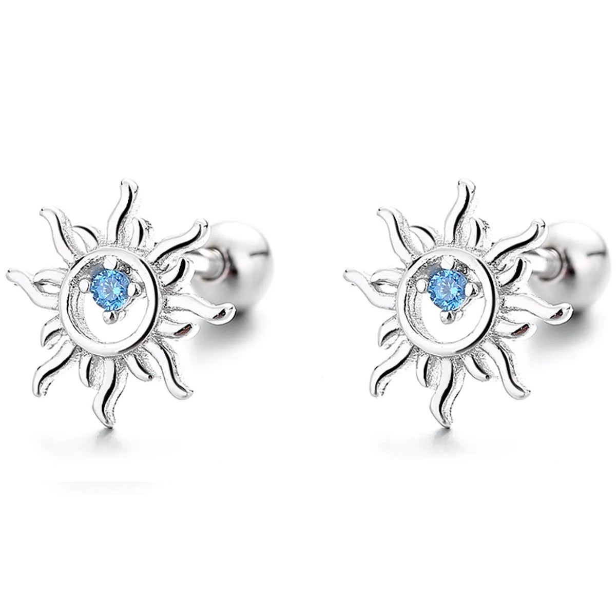 1 Pair Elegant Simple Style Streetwear Sun Plating Inlay Sterling Silver Gem Ear Studs