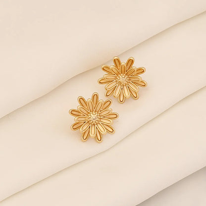 1 Pair Elegant Simple Style Sunflower Flower Plating 304 Stainless Steel 18K Gold Plated Ear Studs