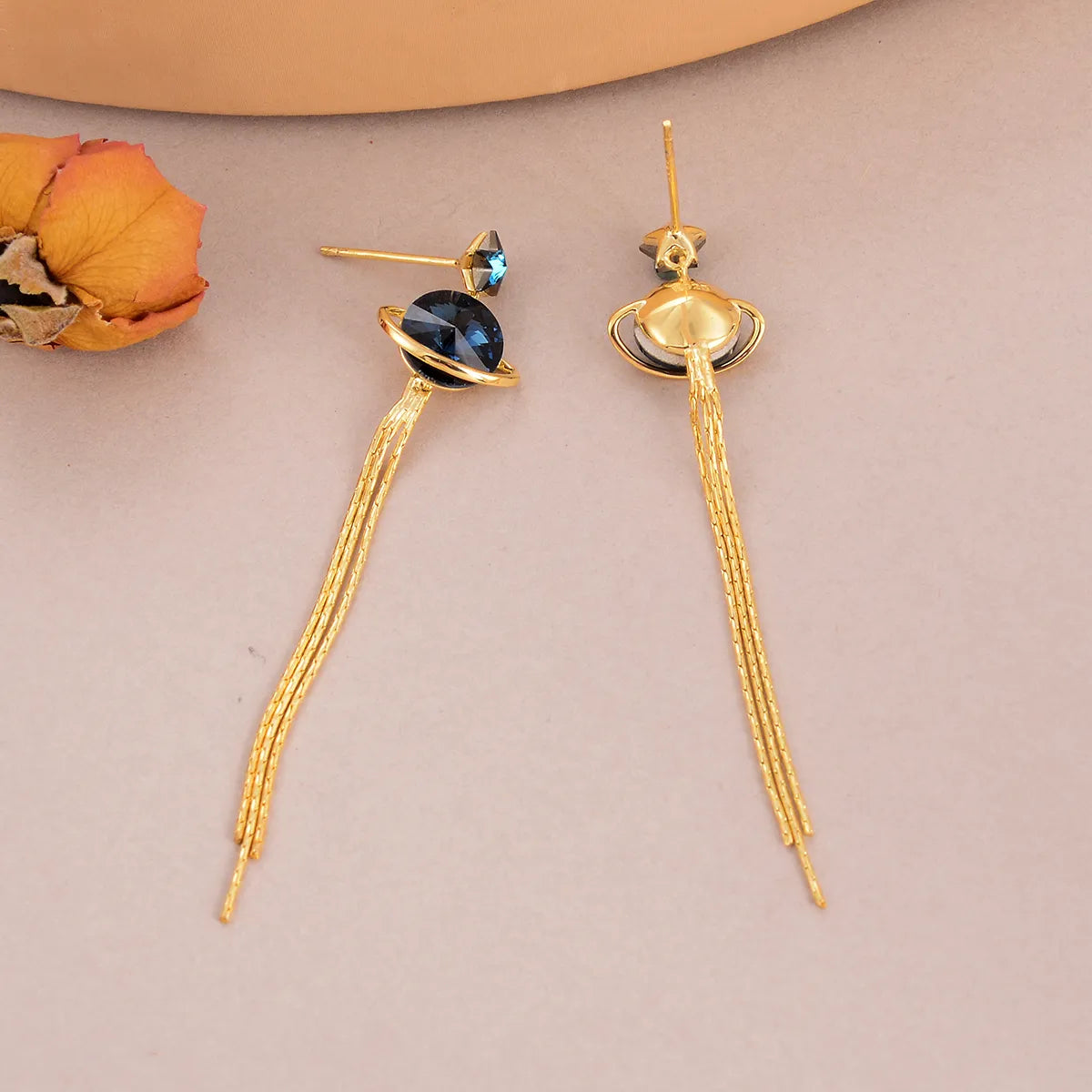 1 Pair Elegant Simple Style Tassel Planet Tassel Inlay Copper Rhinestones 18K Gold Plated Drop Earrings