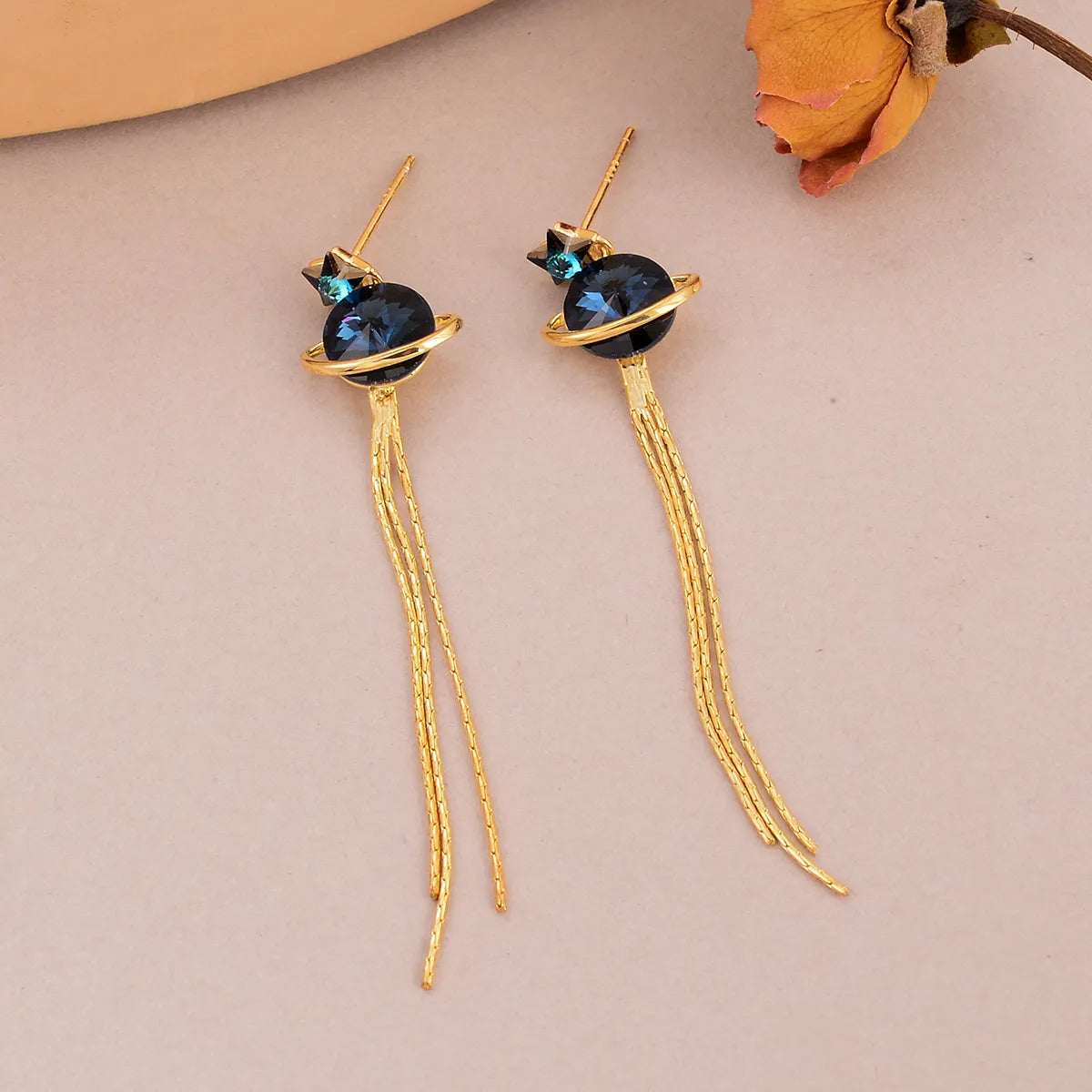 1 Pair Elegant Simple Style Tassel Planet Tassel Inlay Copper Rhinestones 18K Gold Plated Drop Earrings