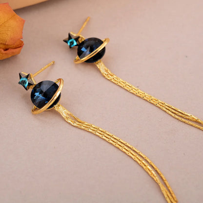 1 Pair Elegant Simple Style Tassel Planet Tassel Inlay Copper Rhinestones 18K Gold Plated Drop Earrings