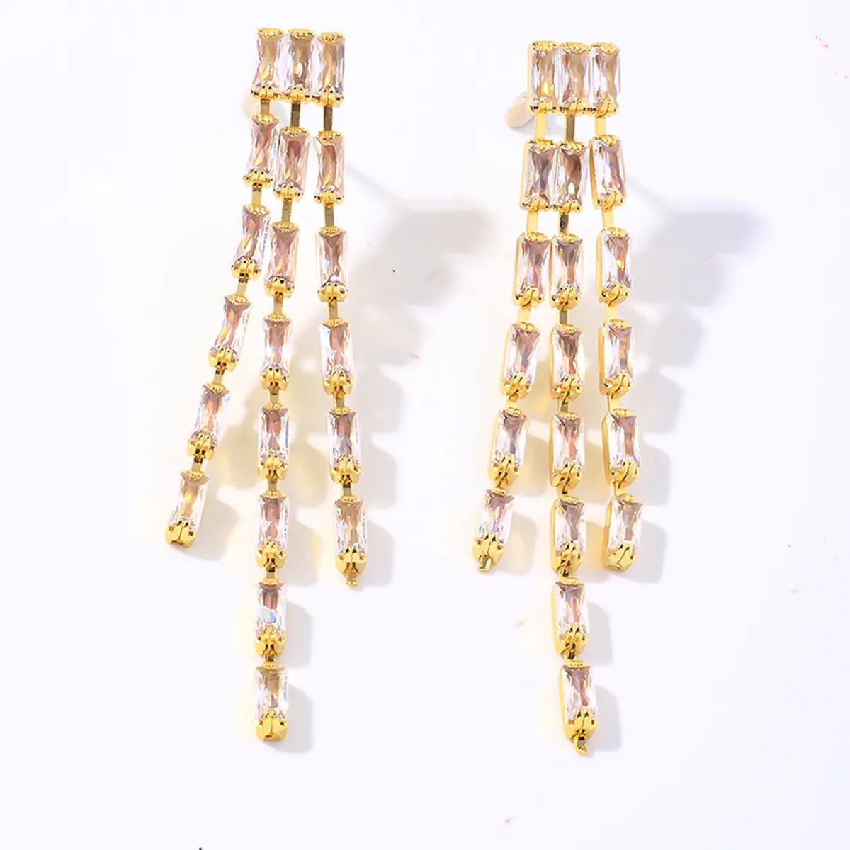 1 Pair Elegant Simple Style Tassel Plating Inlay Copper Zircon Gold Plated Drop Earrings