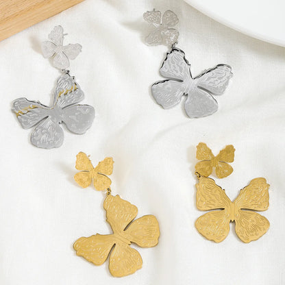 1 Pair Elegant Simple Style Tree Butterfly Polishing Plating Stainless Steel Silver Plated Drop Earrings