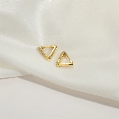 1 Pair Elegant Simple Style Triangle Plating Inlay Copper Zircon 14K Gold Plated Earrings