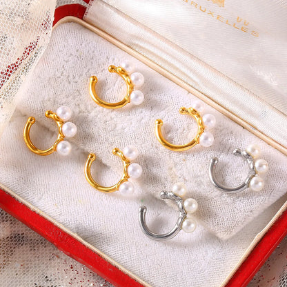 1 Pair Elegant Simple Style U Shape Round Plating Inlay 304 Stainless Steel Artificial Pearls 18K Gold Plated Ear Cuffs