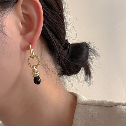 1 Pair Elegant Simple Style Water Droplets Tassel Plating Inlay Copper Artificial Crystal Drop Earrings