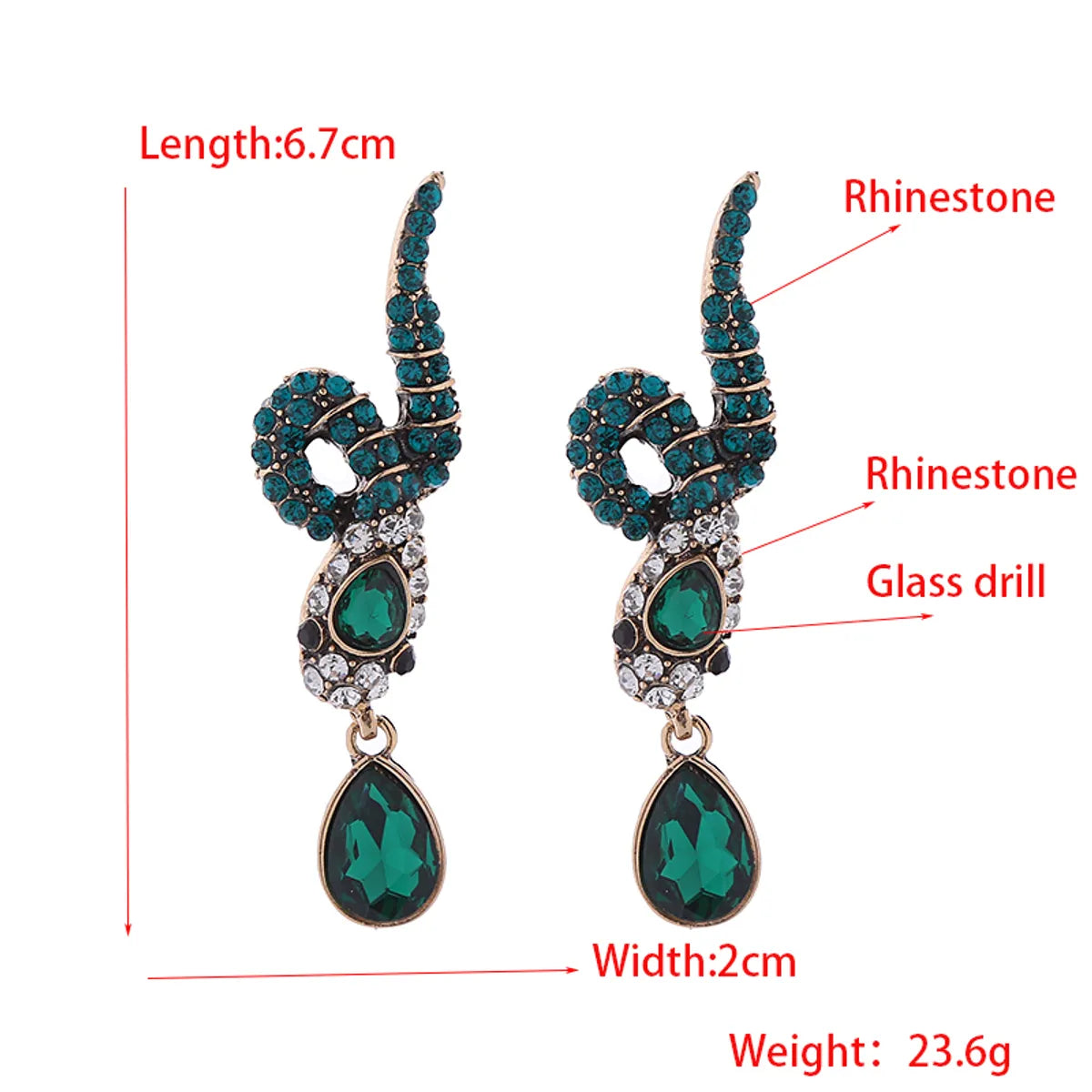 1 Pair Elegant Snake Inlay Alloy Rhinestone Turquoise Rhinestones Drop Earrings