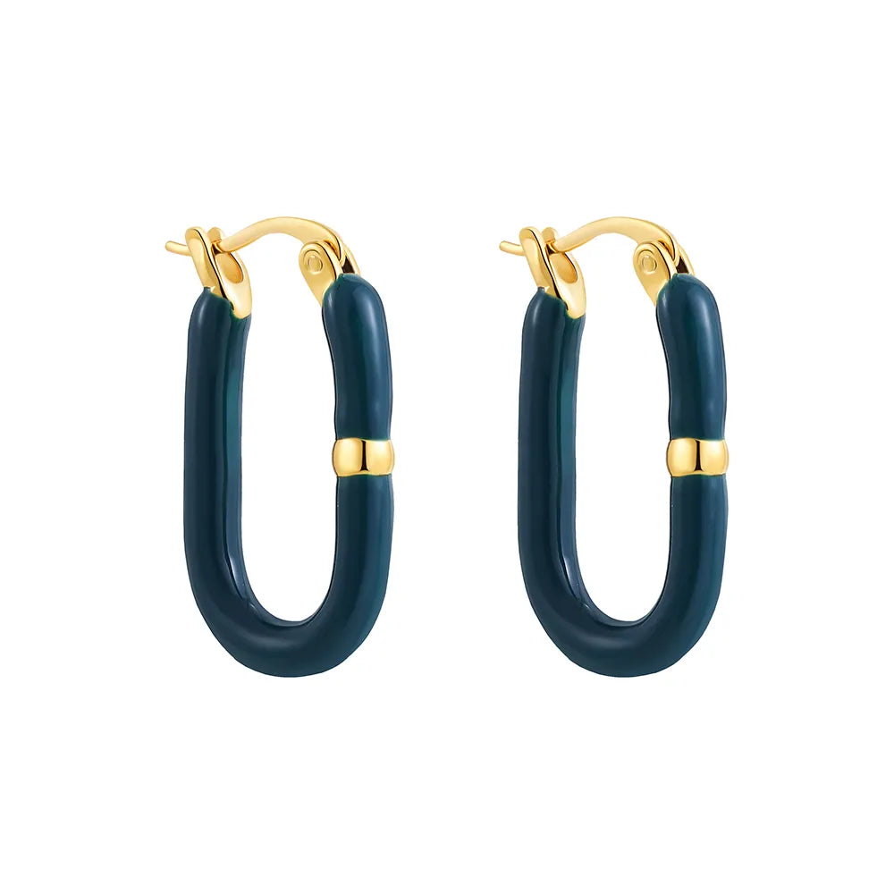 1 Pair Elegant Solid Color Enamel Copper Hoop Earrings